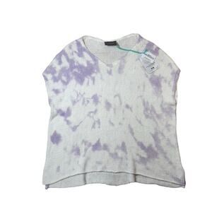 Wooden Ships Sweater Short Sleeve Marbled V Neck Cotton White Purple S/M NWT